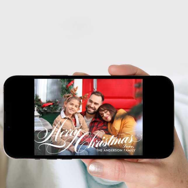 Merry Christmas Elegant Calligraphy Script Photo Holiday Card (Front Digital)
