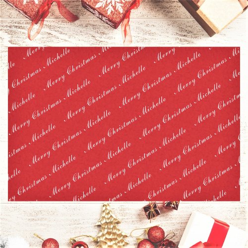 Merry Christmas Elegant Calligraphy Text Red White Tissue Paper