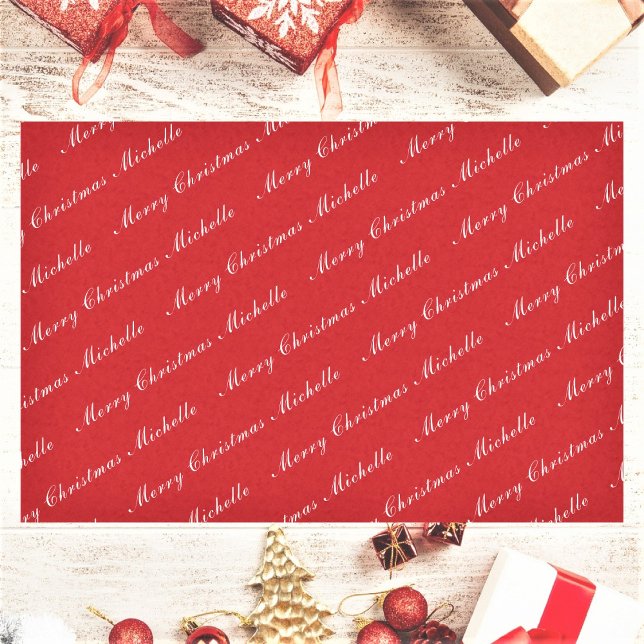 Merry Christmas Elegant Calligraphy Text Red White Tissue Paper (Creator Uploaded)
