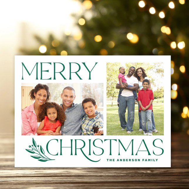 Merry Christmas Elegant Chic 2 Photo Holiday Letterpress Photo Cards (Creator Uploaded)