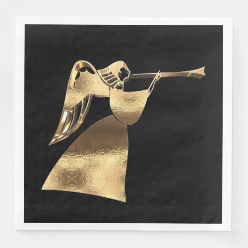 Merry Christmas Elegant Chic Angel Playing Trumpet Paper Dinner Napkins