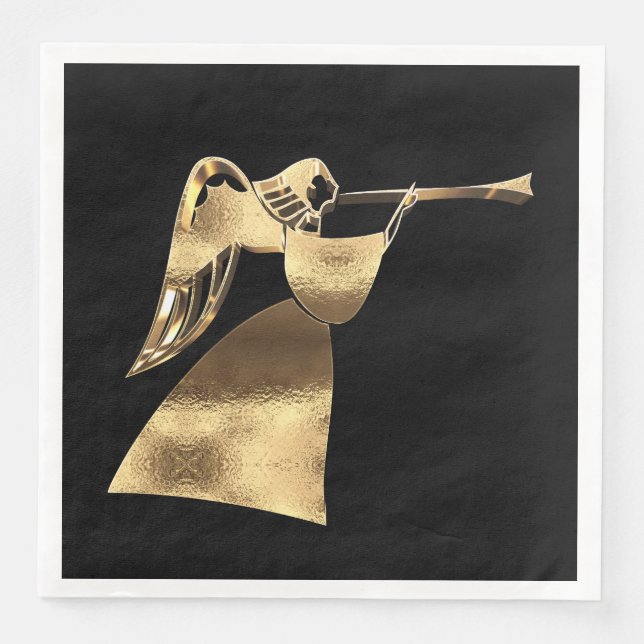 Merry Christmas Elegant Chic Angel Playing Trumpet Paper Dinner Napkins (Front)