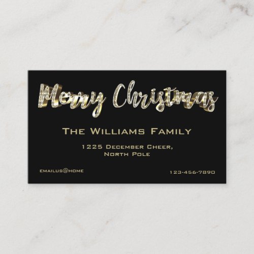 Merry Christmas Elegant Chic Black and Gold Script Business Card