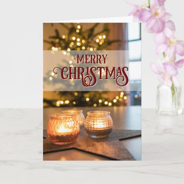 Merry Christmas elegant Christmas tree candles Card (Orchid)