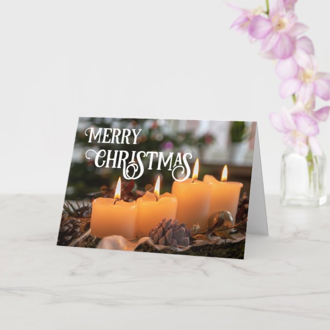 Merry Christmas elegant Christmas wreath candles Card (Orchid)