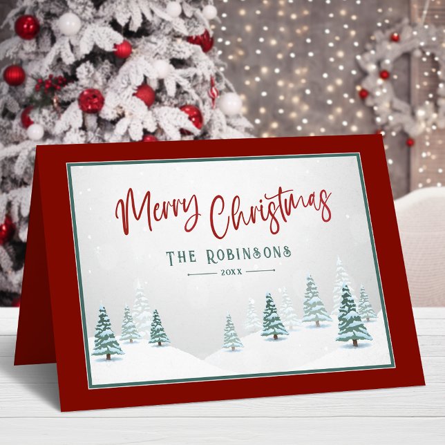 Merry Christmas Elegant Country Winter Spruce Tree Holiday Card (Available in high quality print or digital download for quick text messaging, email or self print.)