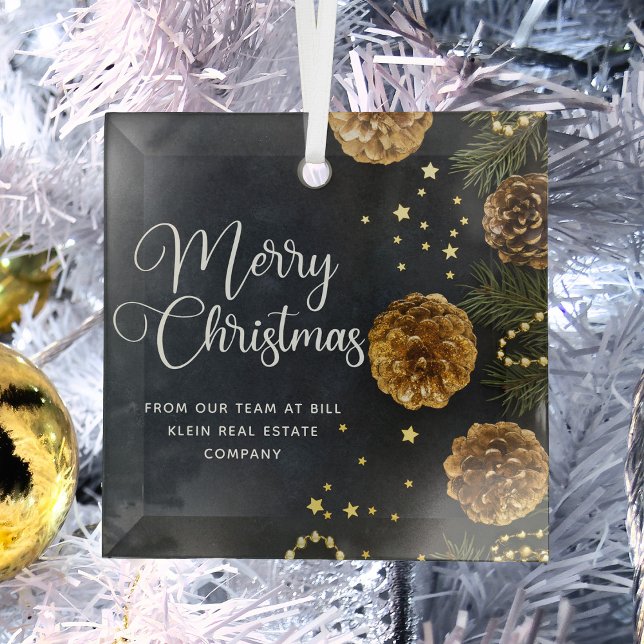 Merry Christmas Elegant Custom Company Gift Glass Ornament (Creator Uploaded)