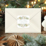 Merry Christmas Elegant Custom Greenery Square Sticker<br><div class="desc">Watercolor elegant festive christmas design from golden leaves,  green branches and red berries. You can change the background color and customize the text. Design is perfect for your envelope stickers or large address labels.</div>