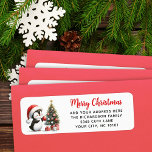 Merry Christmas Elegant Cute Penguin Red White Label<br><div class="desc">These stylish white and red Christmas return address labels feature the "Merry Christmas" saying in casual script font and a cute penguin in a red Santa hat decorating the Christmas tree. The template makes it easy to type your address before ordering. This design is on a white background.</div>