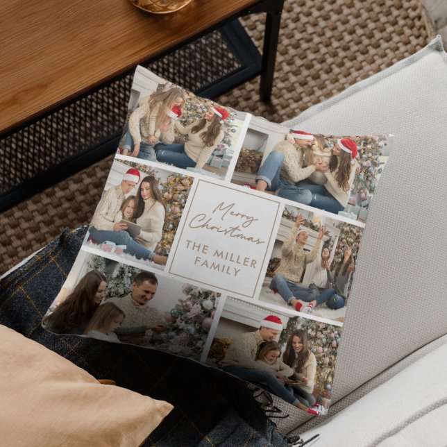 Merry Christmas | Elegant Family Photo Collage Throw Pillow (Creator Uploaded)