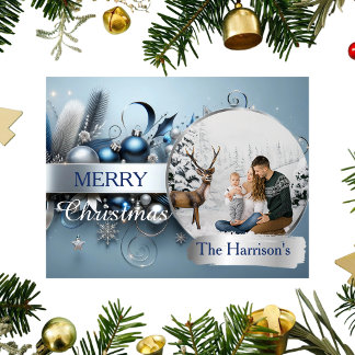 Merry Christmas Elegant Family Photo Holiday Postcard