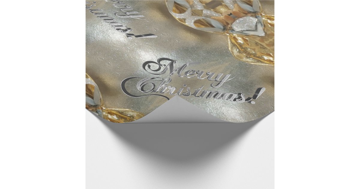 Merry Christmas Elegant Faux Gold Silver Script Wrapping Paper | Zazzle