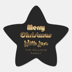 Merry Christmas Elegant Faux Gold Typography Black Star Sticker