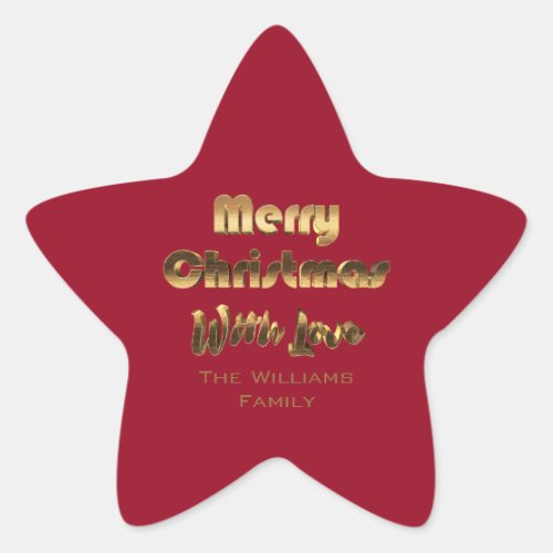 Merry Christmas Elegant Faux Gold Typography Red Star Sticker