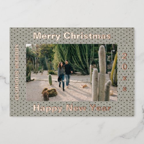 Merry Christmas Elegant Faux Lather Photo Frame  Foil Holiday Card