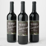 Merry Christmas Elegant Floral Berries Wine Label<br><div class="desc">Merry Christmas wine bottle stickers. Simple yet elegant floral berry design design. All text is adjustable and easy to change for your own party needs.</div>