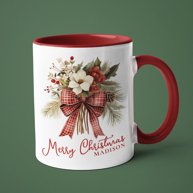 Merry Christmas Elegant Floral Personalized Name Mug (Creator Uploaded)