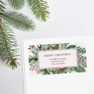 Merry Christmas Elegant Floral Return Address Label