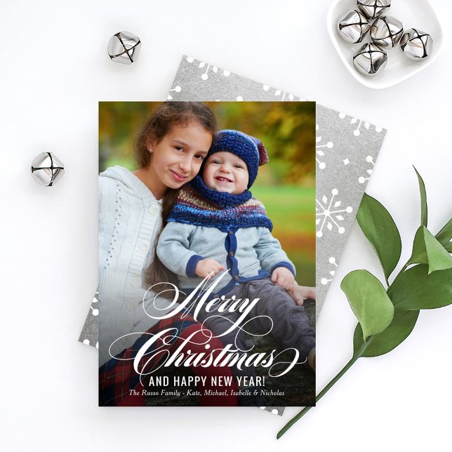 Merry Christmas Elegant Flourish Script Photo Holiday Card (Creator Uploaded)