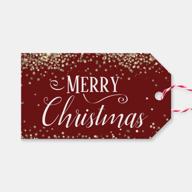 Merry Christmas Elegant Glitter Gift Tags (Front (Horizontal))