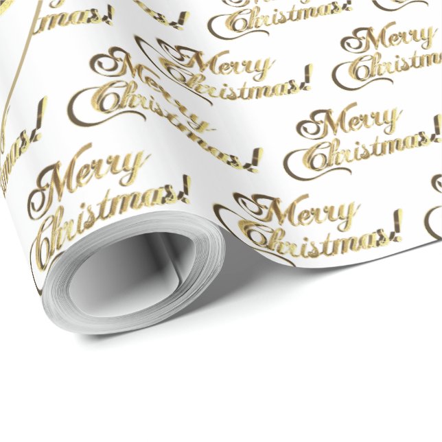 Merry Christmas Elegant Gold and White Script Wrapping Paper (Roll Corner)
