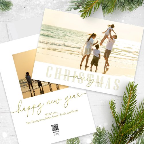 Merry Christmas Elegant Gold Calligraphy 2 Photo  Holiday Card