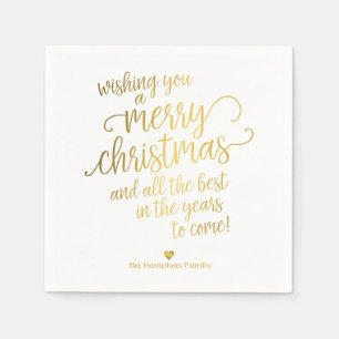 Merry Christmas Elegant Gold Calligraphy Holiday Napkins