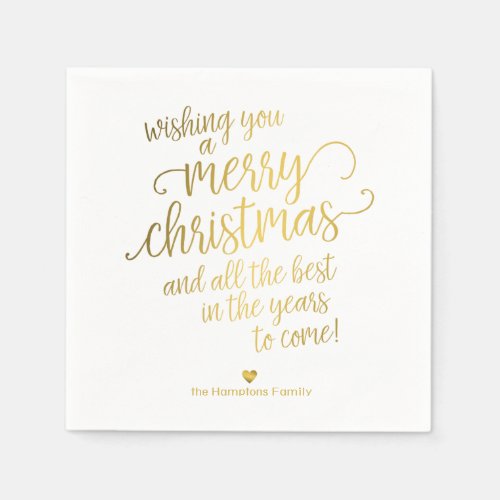 Merry Christmas Elegant Gold Calligraphy Holiday Napkins