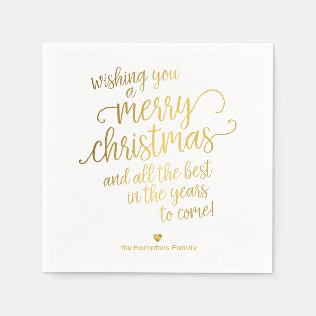 Merry Christmas Elegant Gold Calligraphy Holiday Napkins (Front)