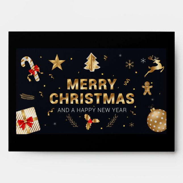 Merry Christmas Elegant Gold Red White Envelope (Front)