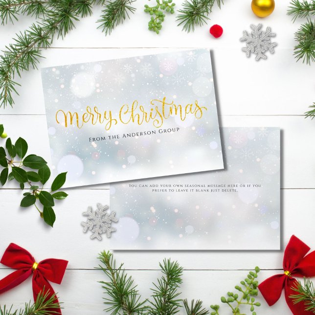 Merry Christmas Elegant Gold Script Business Holiday Card (Creator Uploaded)