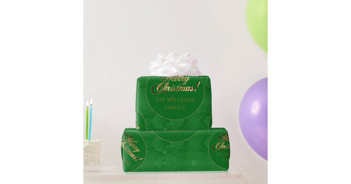 Merry Christmas Shiny Swirl Gold Text Dark Green Wrapping Paper