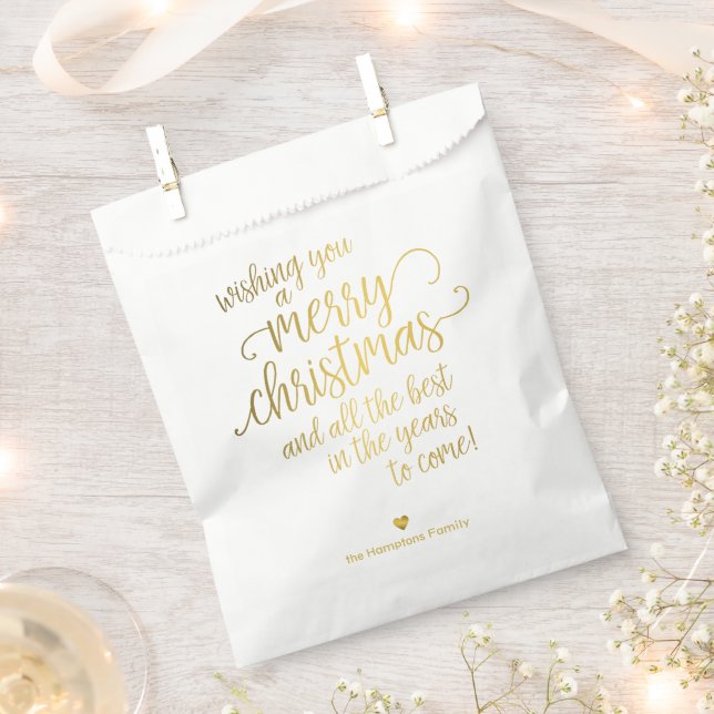 Merry Christmas Elegant Gold Script Holiday Party Favor Bag (Clipped)