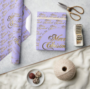 Merry Christmas Elegant Gold Script Lilac Purple Wrapping Paper
