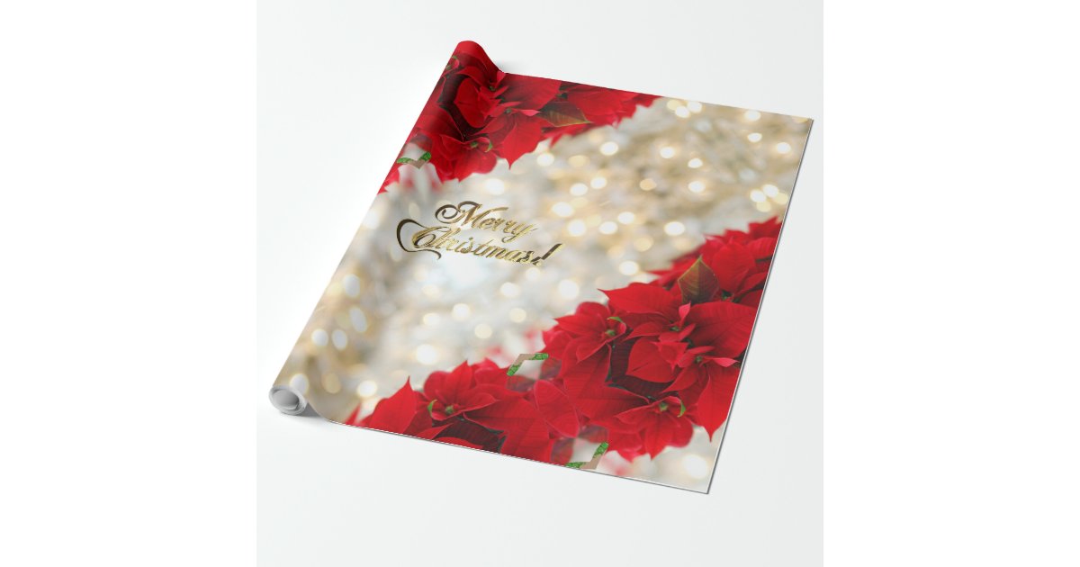 Poinsettia Red Hand-Drawn Holiday Wrapping Paper, Zazzle