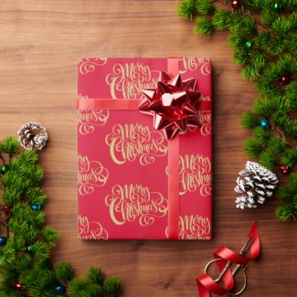 Merry Christmas Elegant Gold Script Typography Red