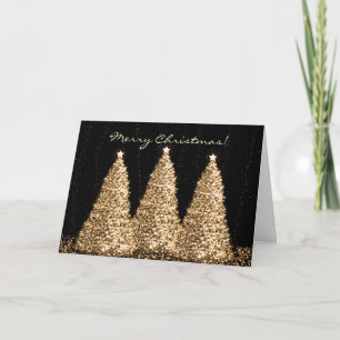 Merry Christmas Elegant Gold Sparkle Trees Holiday Card
