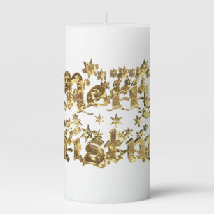Merry Christmas Elegant Gold Stars Typography Pillar Candle