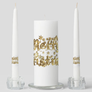 Merry Christmas Elegant Gold Stars Typography Unity Candle Set