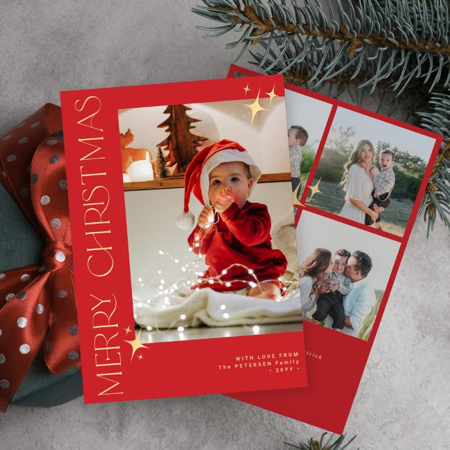Merry Christmas elegant gold typography red Holiday Card (Creator Uploaded)