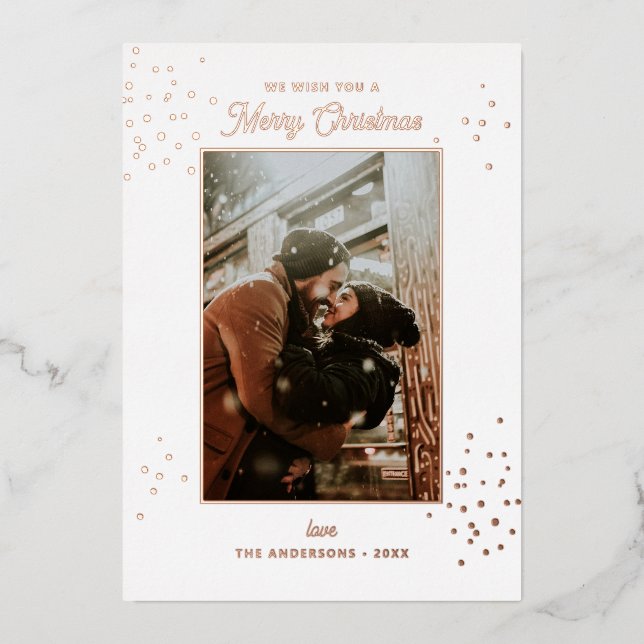 Merry Christmas. Elegant gold winter polka dots Foil Holiday Card (Front)