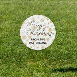 Merry Christmas Elegant Golden Snowflake Custom Sign