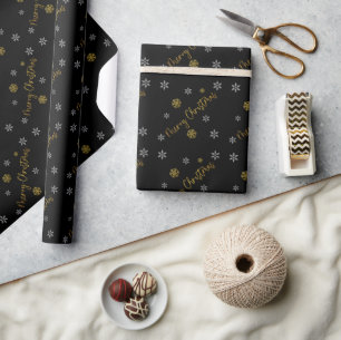 Merry Christmas Elegant Golden Snowflakes Wrapping Paper