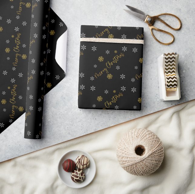 Merry Christmas Elegant Golden Snowflakes Wrapping Paper (Crafts)