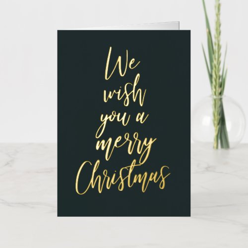 Merry Christmas Elegant Green Gold Foil Photo Card
