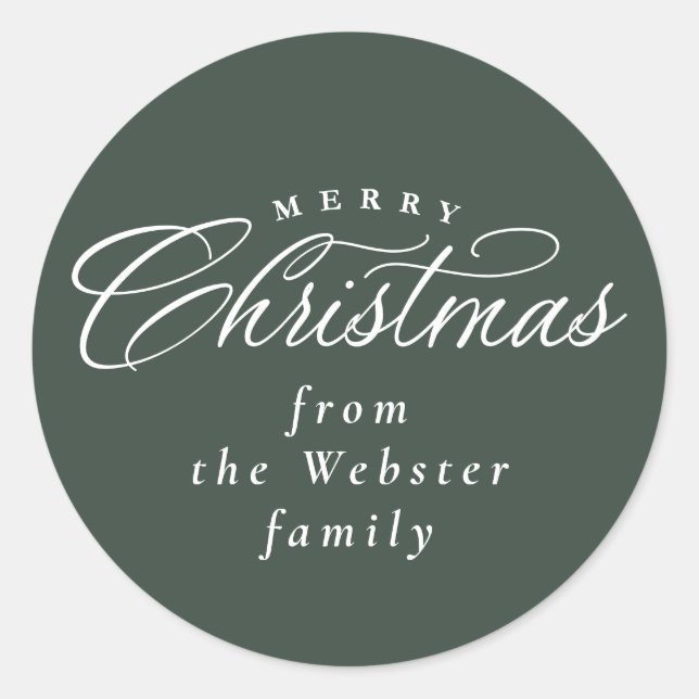 Merry Christmas elegant green holiday gift  Classic Round Sticker (Front)