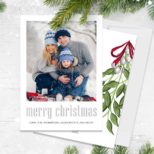 Merry Christmas Elegant Greenery Photo Mistletoe Holiday Card