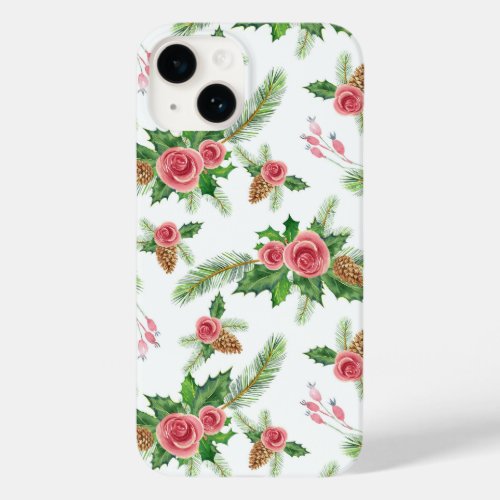 Merry Christmas Elegant Holiday flowers pattern Case_Mate iPhone 14 Case