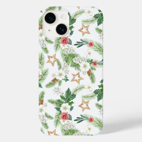 Merry Christmas Elegant Holiday flowers pattern Case_Mate iPhone 14 Case