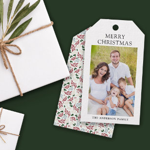 Merry Christmas Elegant Holiday Greenery Photo Gift Tags